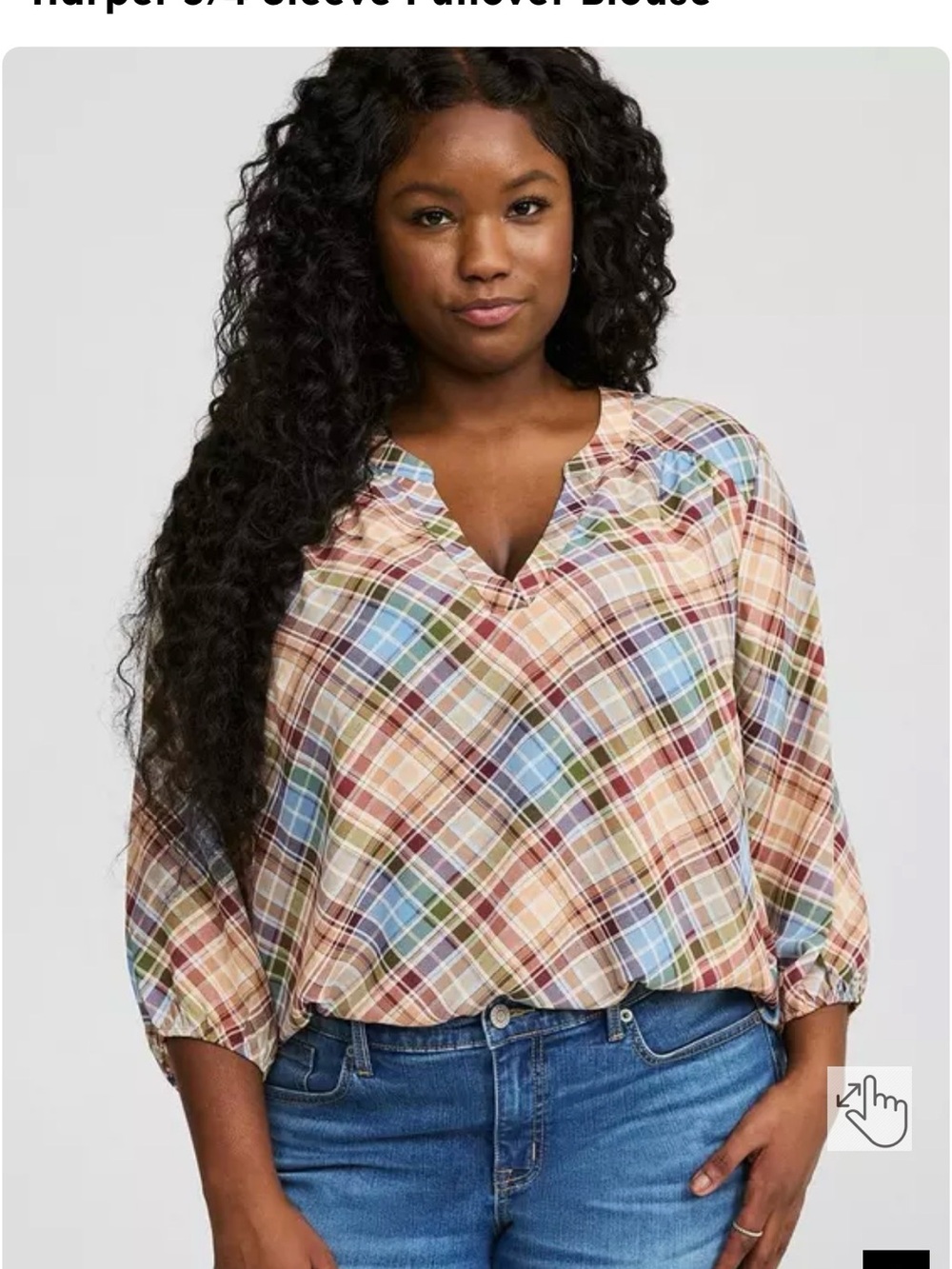 Torrid Plaid V-Neck 3/4 Sleeve Women's Top - Multicolor